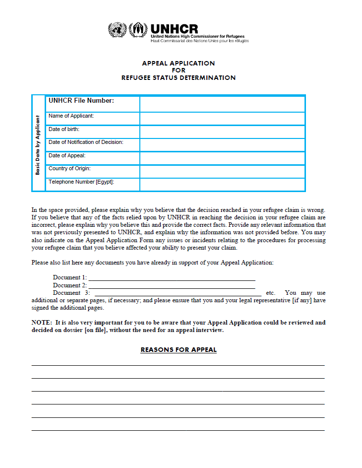 Unhcr Refugee Resettlement Application Form UNHCR Egypt - Help for refugees and asylum-seekers