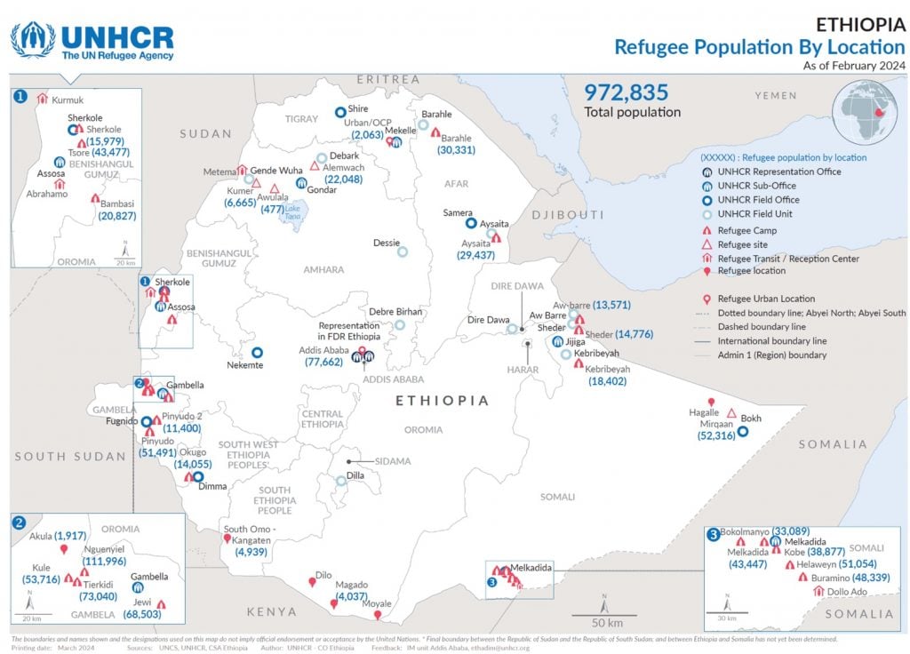 Map Refugee Locations Ethiopia 2024