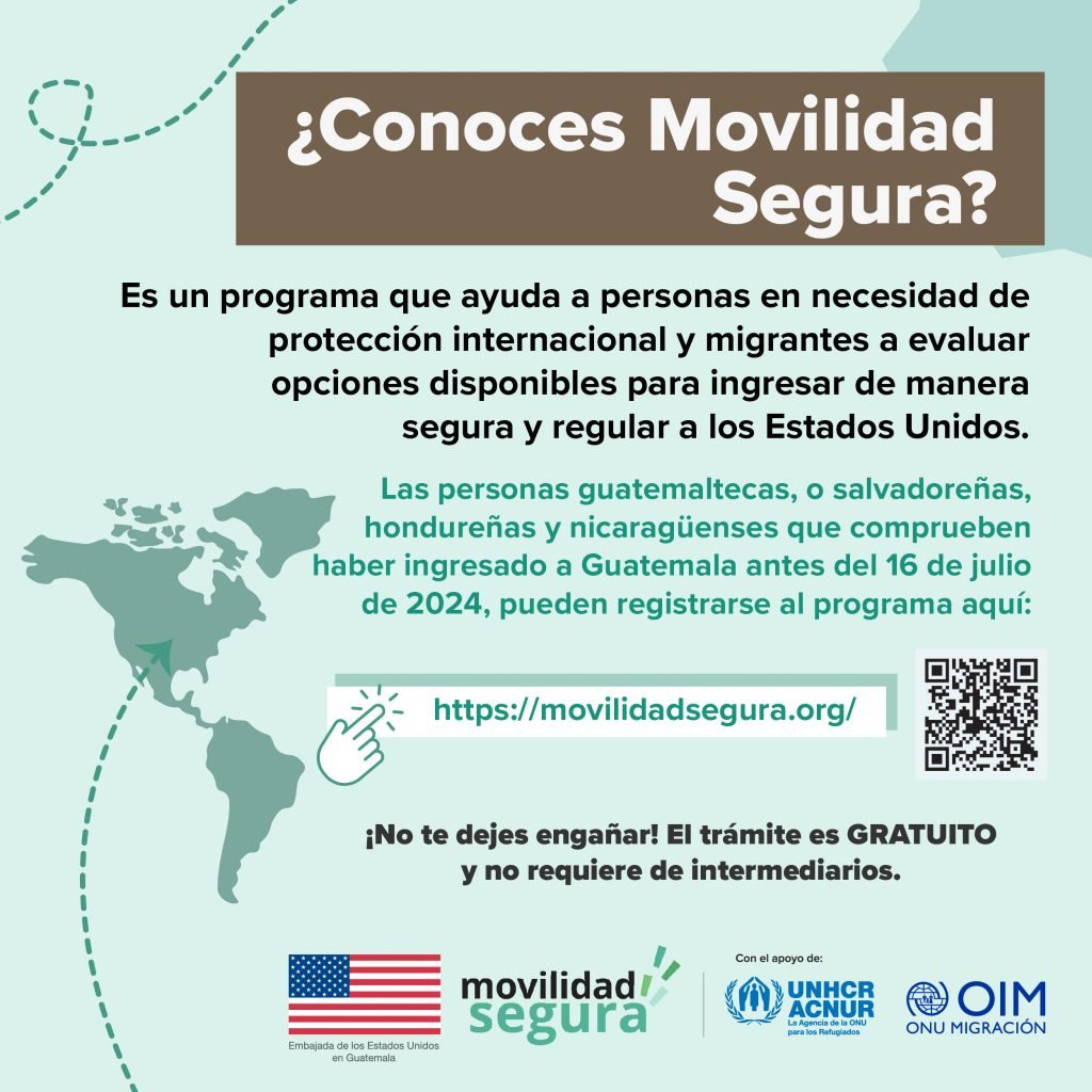 Movilidad Segura es un programa que ayuda a personas en necesidad de protección internacional y migrantes a evaluar opciones disponibles para ingresar de manera segura y regular a los Estados Unidos.