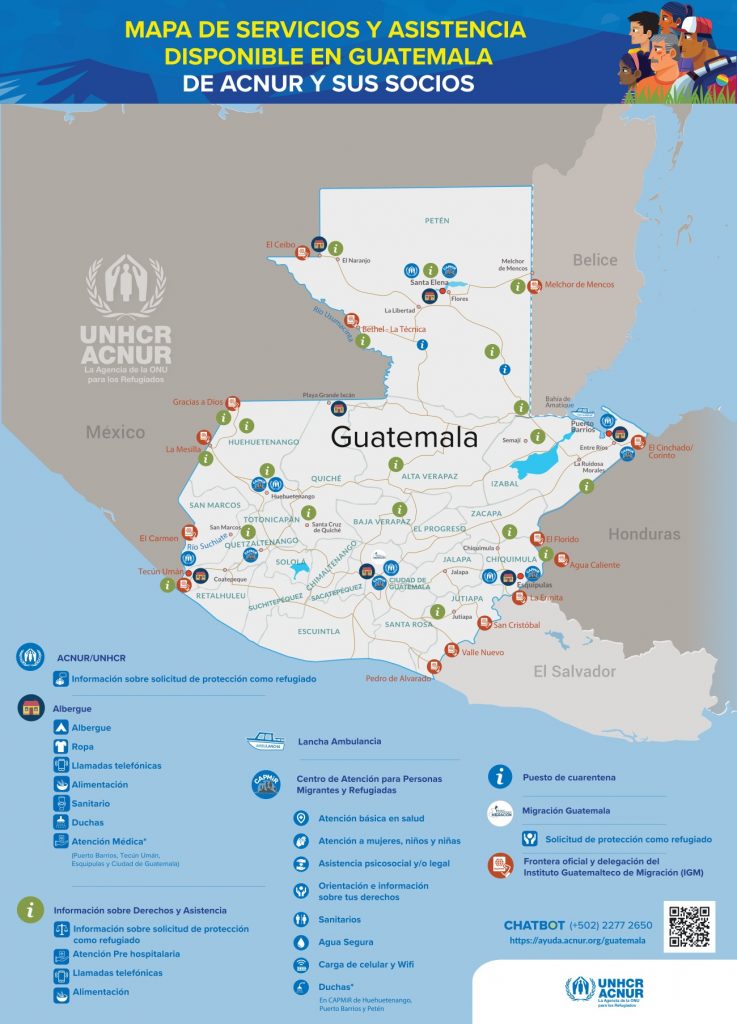 Mapa de Guatemala donde ubica servicios y asistencia de ACNUR y sus socios.