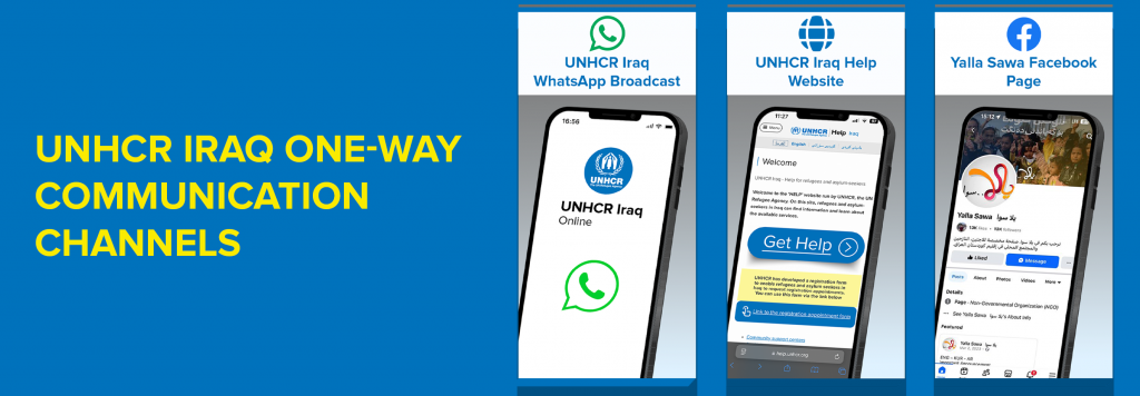 UNHCR IRAQ one-way communication channels are whatsapp, the Help website and Yalla Sawa Facebook page