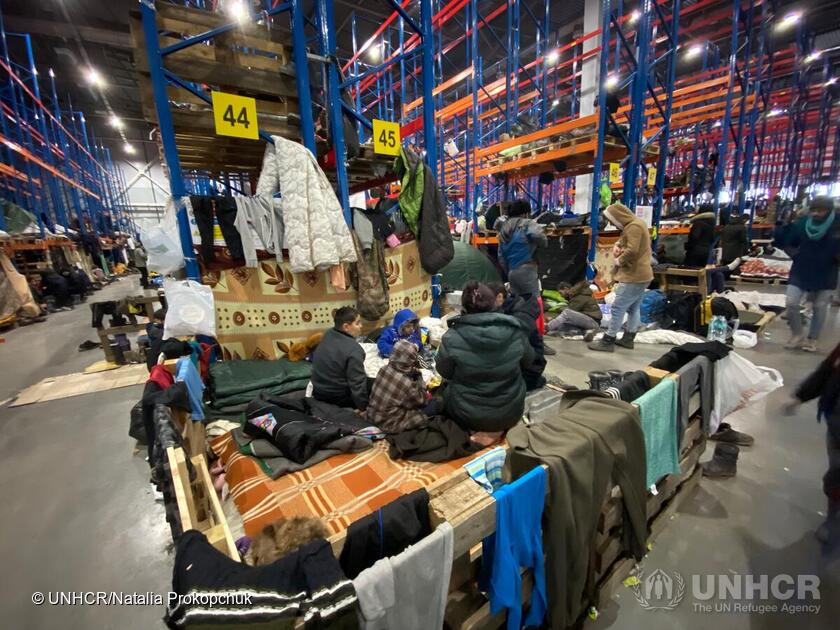 Belarus. Asylum-seekers, refugees and migrants stranded at the Belarus-EU border being housed in Warehouses in Belarus