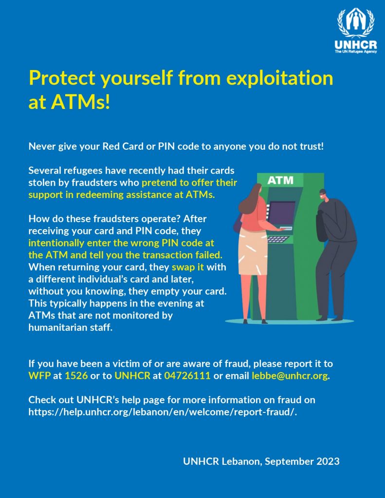 Protect Yourself from Exploitation at ATMs! - UNHCR Lebanon