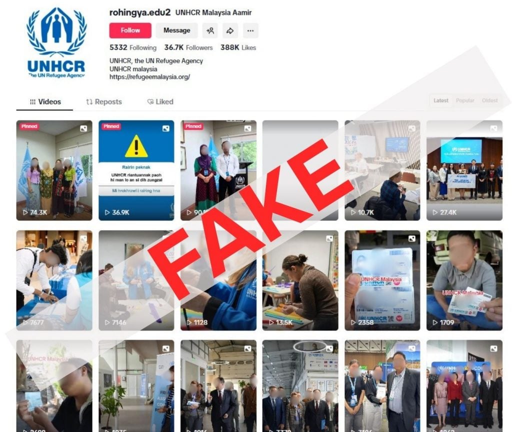 Screenshot of fake UNHCR account
