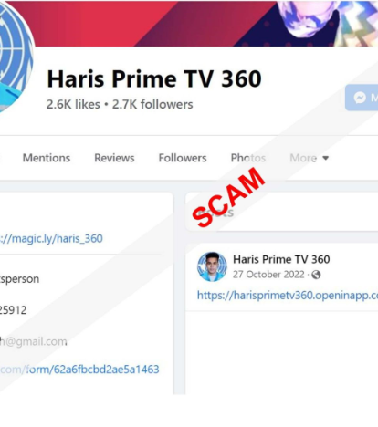 screenshot of online scam