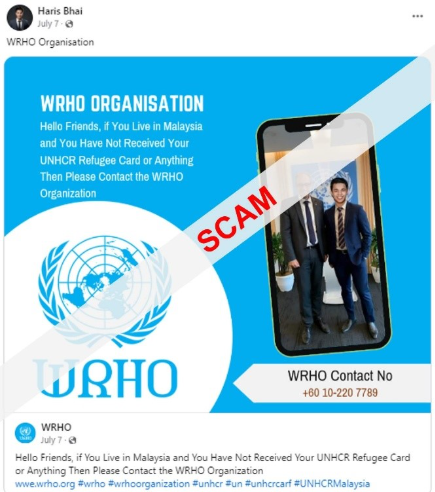 screenshot of online scam