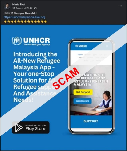 screenshot of online scam