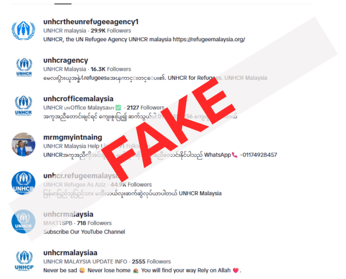 Fake UNHCR accounts on TikTok