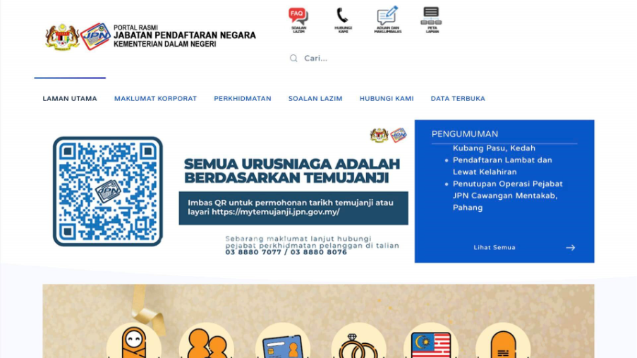 screenshot of the registration portal
