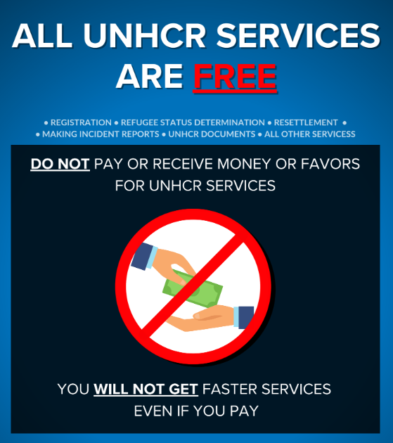 All UNHCR Services are FREE